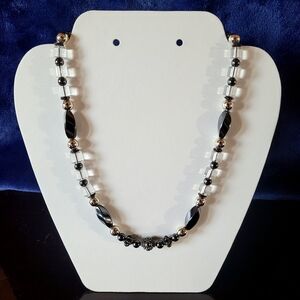 Black and Clear Magnetic Hematite Beaded Necklace